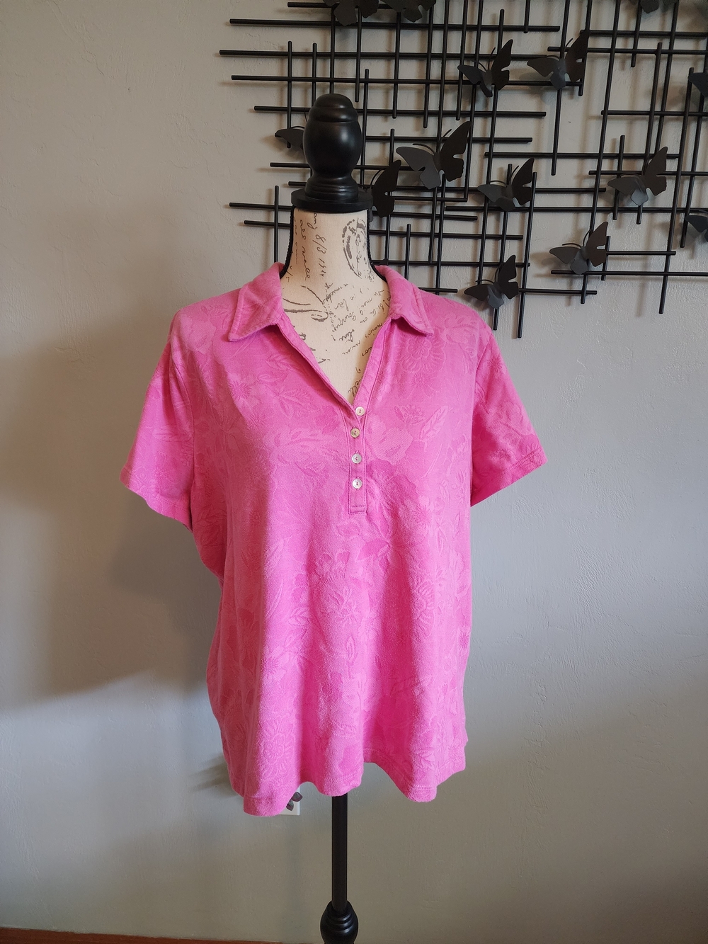 Caribbean Joe Pink Floral Short-Sleeve Polo Top